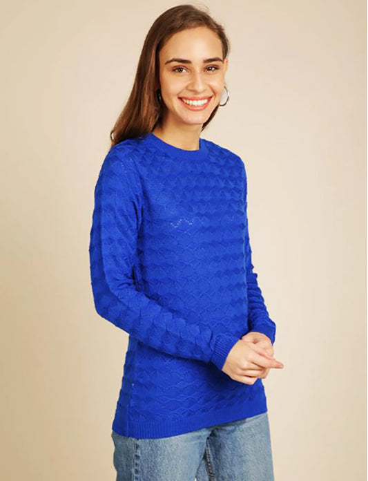 Classy Retro Women Sweater Blue Color